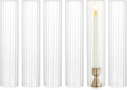 NUPTIO Hurricane Candle Holder Fluted: 2.5 x 12 inches Ribbed Glass Shade for Candlestick - Bulk Decorative Bottomless Cylinder Taper Candle Cover for Outdoor Table Centerpiece