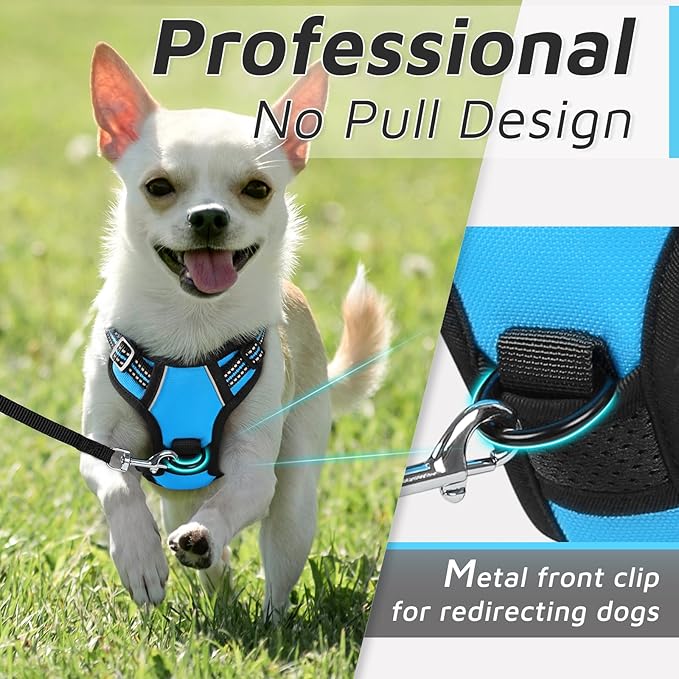 Eagloo Small Dog Harness No Pull, Service Vest with Reflective Strips and Control Handle, Adjustable and Comfortable for Walking, No Choke Pet Harness with 2 Metal Rings, Sky Blue, XS-Mewly Pet