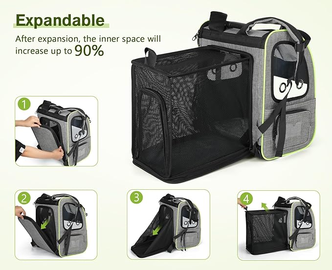 Pecute Pet Carrier Backpack, Large Cat Carrier Backpack Hold Up to 22 Lbs, Expandable cat Backpack with Breathable Mesh for Medium Dogs Cats, or 2 Small Pets, Dog Backpack Carrier for Travel Hiking-Mewly Pet