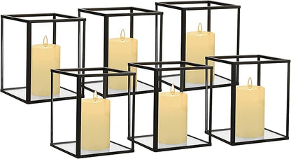 Phosphor Set of 6 PCS Small Glass Hurricane Camdle Holder, Black Candle Holder for Wedding, Party, Holiday.