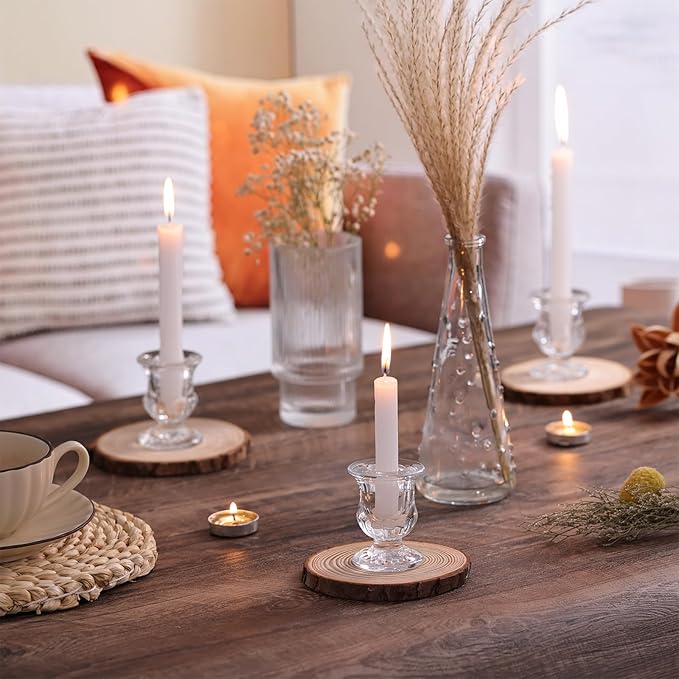 Letine Candlestick Holders Set of 12-2.5" H Taper Candle Holders Bulk - Clear Glass Candle Holder for Rustic Wedding Centerpiece Table Decorations, Halloween & Thanksgiving Decorations Indoor