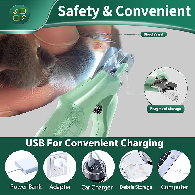 Dog Nail Clippers & Cat Nail Clipper with Catcher, 2 in 1 Dog Nail Trimmers & Grinder with Light for Large Small Dogs Cats,Silent Groom Pro Claw Trimmer, Rechargeable Dogs Nails Grinder Quiet-Mewly Pet