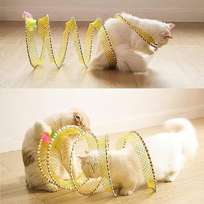Folded Cat Tunnel Toy for Indoor Cats, 2 PCS Collapsible Pet Spring Cat Toys with Feather Mouse Upgrade Interactive Toy Playing Tent for Puppy Kitten Accessories Home-Mewly Pet