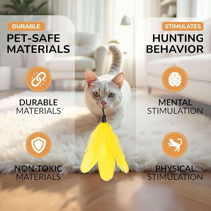 PAWSITIVE Interactive Cat Toys - Retractable Feather Wand with Refill Set 12PCS - Perfect for Indoor Cats to Chase, Exercise & Bond with Their Owners-Mewly Pet