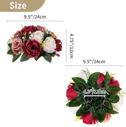 NUPTIO Artificial Flower Centrepieces for Tables - 10 Pcs Burgundy & Dusty Rose & Creamy White Fake Flowers Roses Balls 9.5in Diam - Silk Faux Rose Arrangement for Wedding Party Table Decor