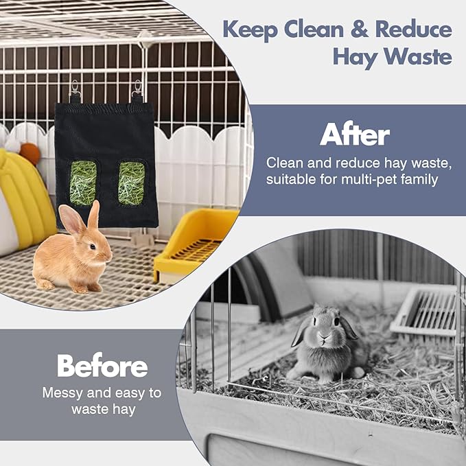 Rabbit Water Bottle 33oz Hamster Water Bottle Hanging Guinea Pig Water Dispenser Include Hay Feeder Bag Set for Bunny Small Pet Animal-Mewly Pet