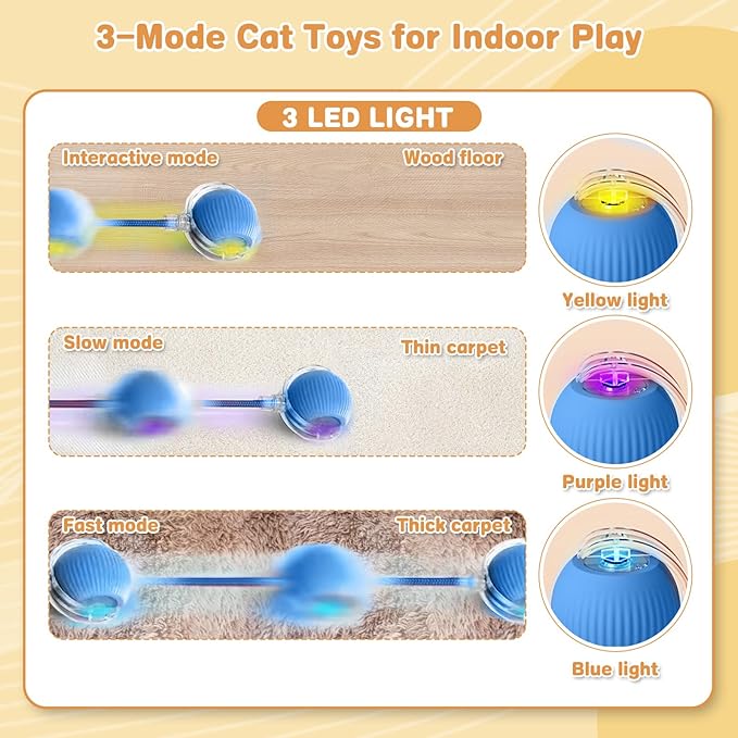 Interactive Cat Toys for Indoor Cats, Rechargeable 360° Automatic Moving Cat Toy for Bored Indoor Adult Cats, 2025 Upgraded Chase Motion Activated Kitten Toys - Blue-Mewly Pet