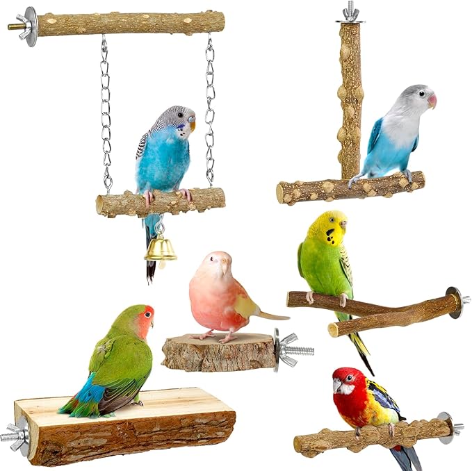 Bird Perches, 6pcs Natural Wood Birds Stand Branch, Bird Perch Chewing Stick Cage Accessories Parrot Climbing Standing Branches Paw Grinding Fork Sets for Parakeet Lovebirds Cockatiels-Mewly Pet