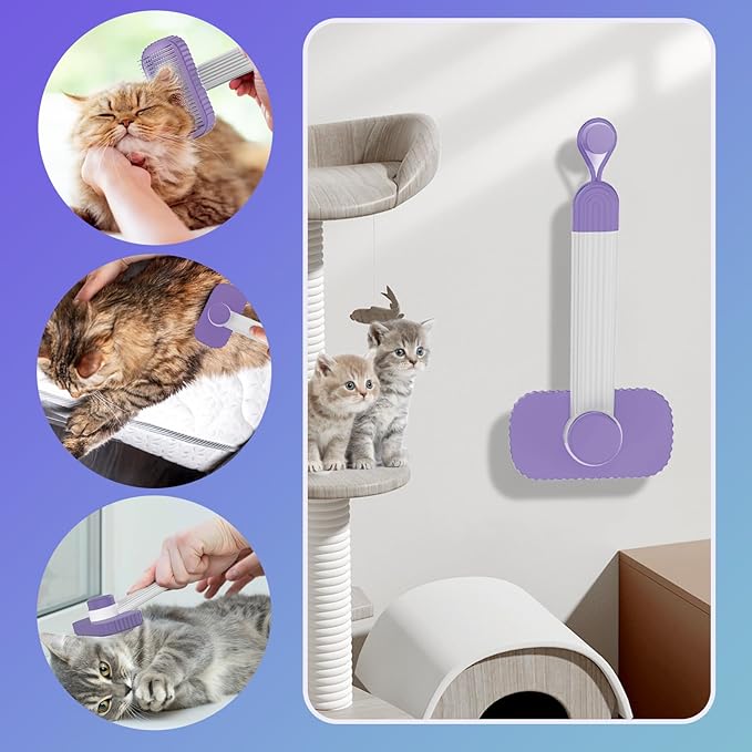 Cat brush, Cat Brush for Long or Short Haired Cats, Remove Loose Fur and Mats, Rounded Pins Reduces Painful Pulling, Not for Tangle and Curly Fur, Violet-Mewly Pet