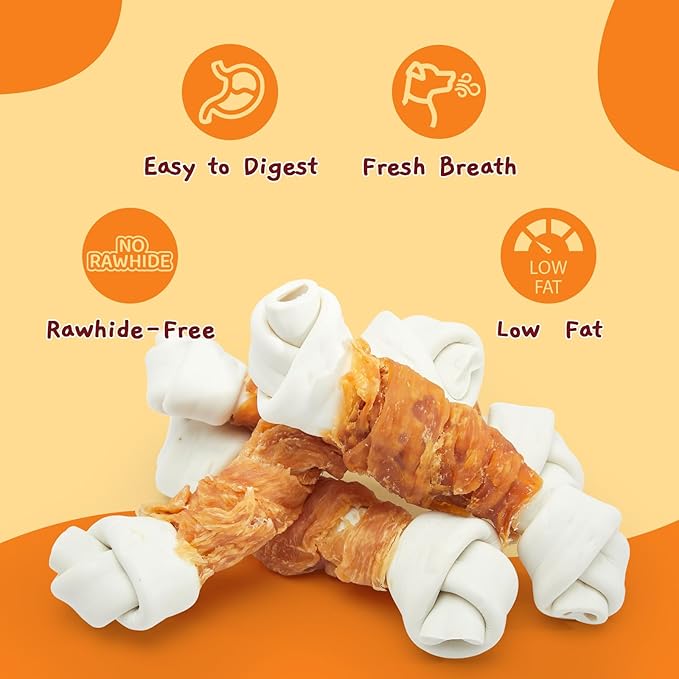 Jungle Calling Rawhide Free Dog Bones, 6.5" Real Chicken Wrapped Dog Chew Bones for Medium and Large Dogs Training Treats-Mewly Pet