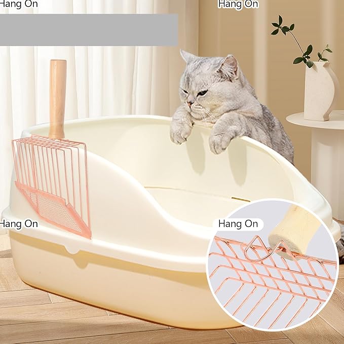 Litter Scooper, Metal Litter Scoop, Pooper Scooper with Wooden Handle, Cat Litter Scoop, Metal Scooper & Speed Sifter Deep Shovel Scoop Filter,Kitten Pooper Lifter for Litter Box-Mewly Pet