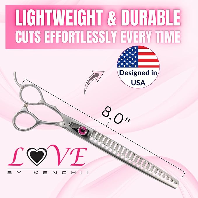 Kenchii Love Left Handed Dog Grooming Scissors, 22 Tooth Blender Shears, Dog Scissors for Grooming, Professional Pet Grooming Scissors, Ergonomic & Comfortable-Mewly Pet