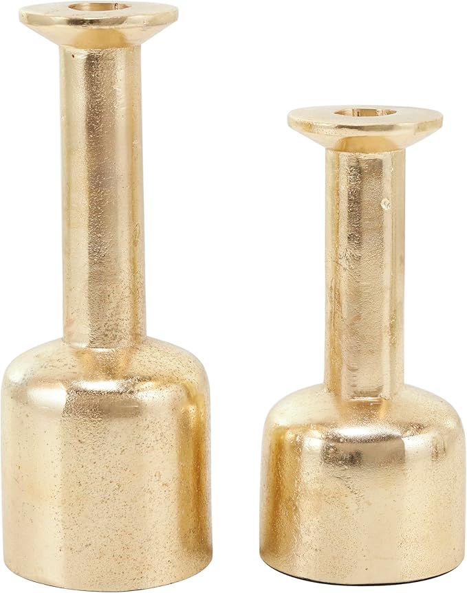 Deco 79 Aluminum Metal Decorative Candle Holder Candle Stand with Rounded Bases, Set of 2 Candlestick Holder 7", 8" H, Gold