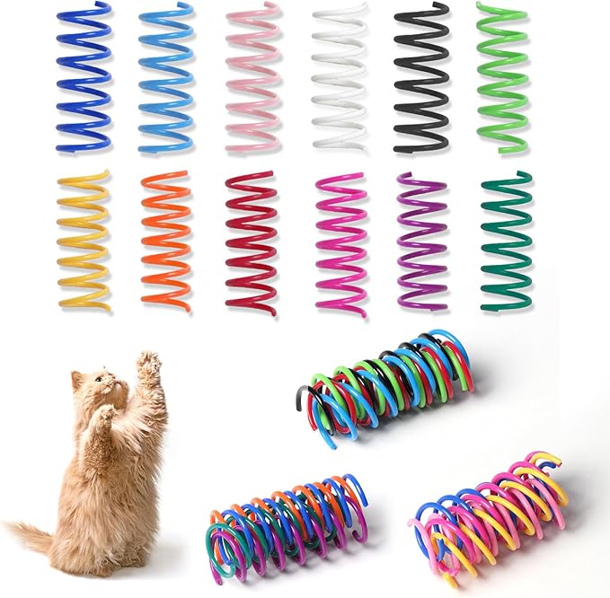 24PCS 12Colors Cat Spring Toys for Indoor Cats, Interactive Coil Springs for Self Play, Durable Heavy Plastic Cat Spiral Spring, Hunting, Biting, Swatting Creative Kitten Toy.-Mewly Pet