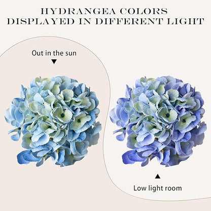 Light Blue Flowers Hydrangea Artificial Flowers, 4PCS 21" Latex Real Touch Vintage Lifelike Silk Flowers,Faux Hydrangea Bouquet Fake Flowers for Wedding Centerpieces Tables Party Outdoor Home
