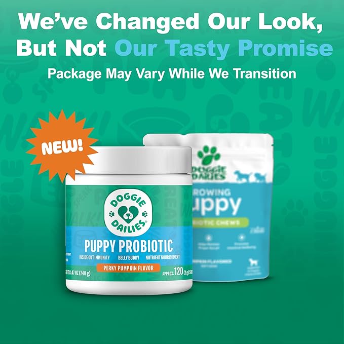 Doggie Dailies Puppy Probiotic, Probiotics for Puppies with Digestive Enzymes, Promotes Digestive Health, Supports Immune System & Overall Development (Pumpkin) 120 Soft Chews-Mewly Pet