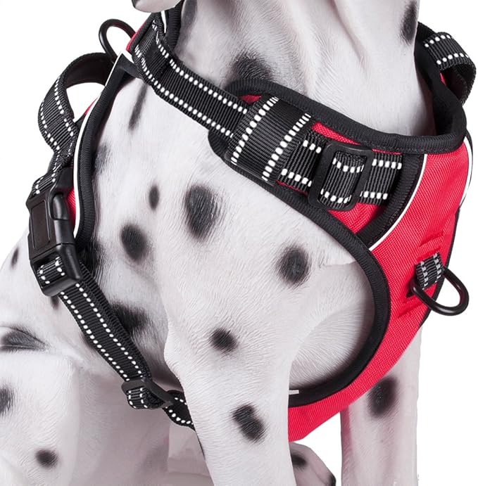 PoyPet No Pull Dog Harness, Reflective Comfortable Vest Harness with Front & Back 2 Leash Attachments and Easy Control Handle Adjustable Soft Padded Pet Vest for Small to Large Dogs (Red,L)-Mewly Pet