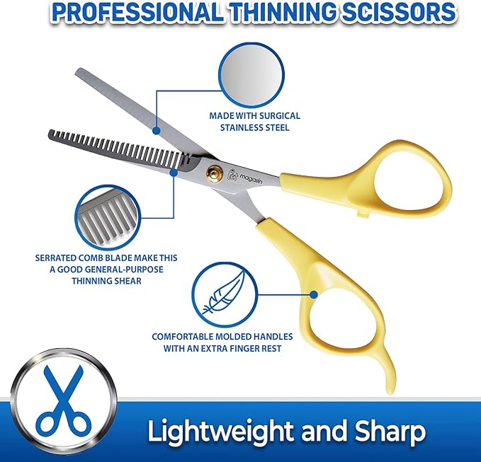 PET MAGASIN Dog Grooming Scissors Straight Thinning Yellow Stainless Steel Professional Grooming Shears for Dogs and Pets-Mewly Pet