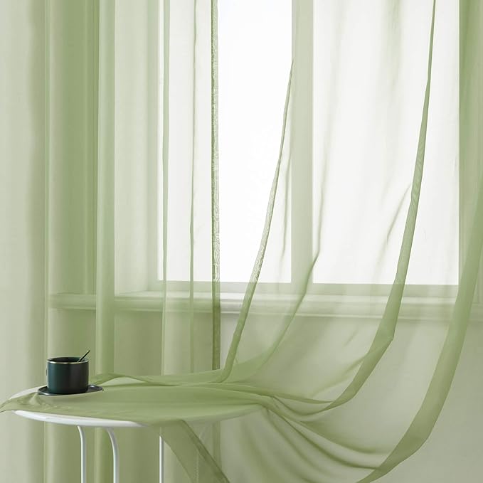 DUALIFE Sage Green Sheer Grommet Curtains 120Inches Extra Length for Bedroom -Light Filttering Curtains Drapes 2 Panels for Living Room Party Backdrop?52W X 120L Inch