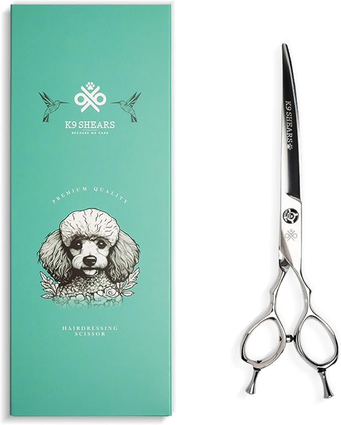 7" Curved Dog Grooming Scissors – Handcrafted, Ergonomic, VG10 Stainless Steel for Sharper, Tougher, Better Edge Retention, Lightweight Shears for Trimming Face and Paws.-Mewly Pet
