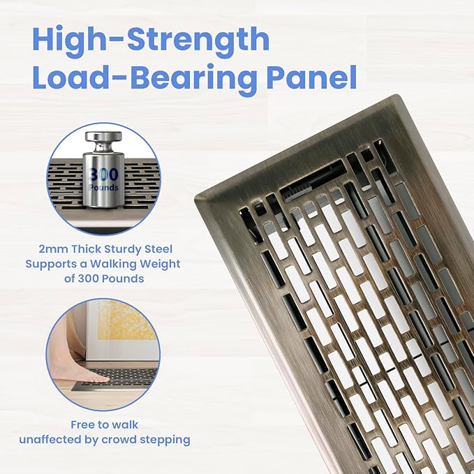 4x10 Inches Heavy Duty Walkable Floor Register - Easy Adjust Air Supply Lever Decorative Floor Vent Covers - Boston Design Vent Covers for Home - Antique Brass