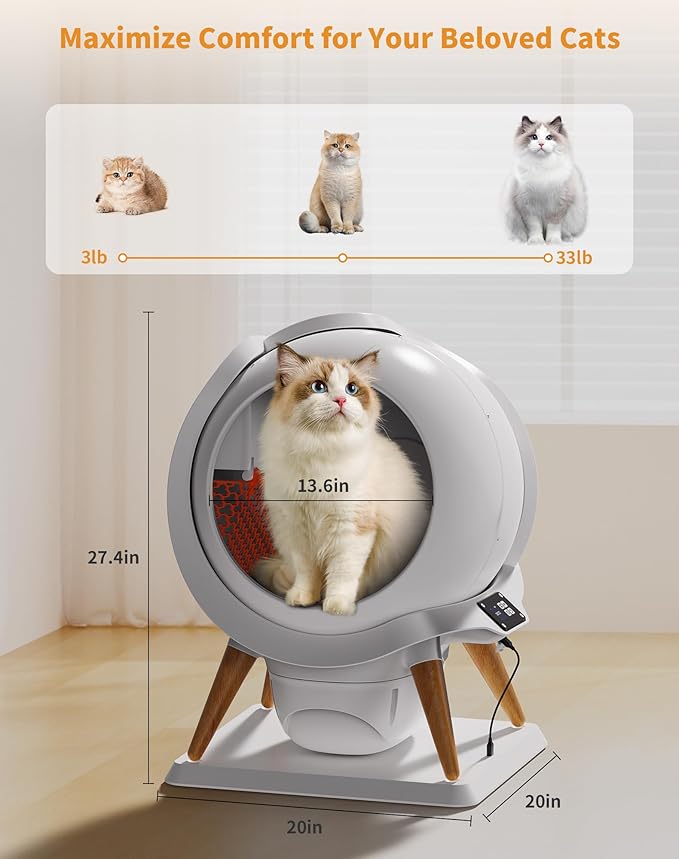 HoneyGuaridan Self Cleaning Cat Litter Box,IPX5 Waterproof Automatic Cat Litter Box,App Control, Odourless, Integrated Safety Protection, Water Rinsable and Easy to Clean, for Multiple Cats (3-33lb)-Mewly Pet