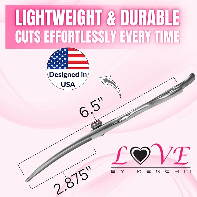 Kenchii Love Dog Grooming Scissors, 6.5 Inch Curved Balltip Shears, Dog Scissors for Grooming, Professional Pet Grooming Scissors, Safety Round Tip Shears-Mewly Pet
