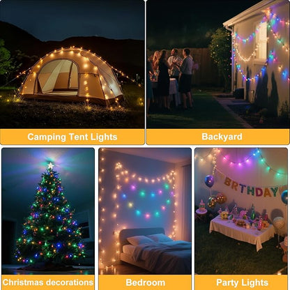 Moobibear Camping String Lights, Quick Storage, 66FT/200LED RGB Rechargeable Tent Lights String with USB 8 Lighting Modes, Hanging Waterproof Portable LED Lamp for for Camping Essentials, Yard, Party