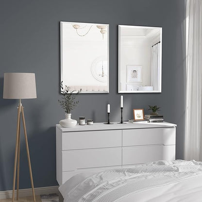 KOHROS Bathroom Mirror 20” x 28" Frameless Rectangle Bathroom Vanity Mirror w/Polished Edge Beveled Mirror for Hallway Entryway Dressing Room (Silver)