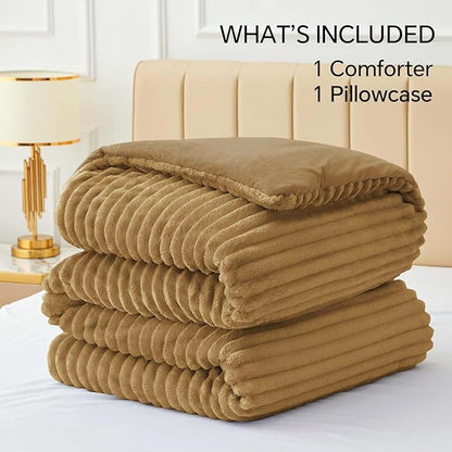 BEDELITE Fleece Twin Comforter Set -Super Soft & Warm Fluffy Brown Bedding, Luxury Fuzzy Heavy Bed Set for Winter with 1 Pillow case