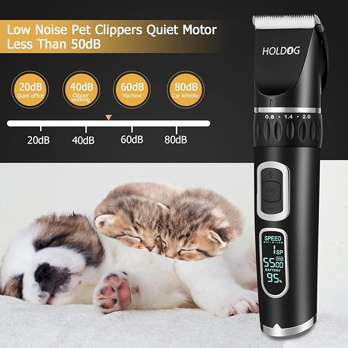 Dog Clippers Professional Heavy Duty Dog Grooming Clipper 3-Speed Low Noise High Power Rechargeable Cordless Pet Grooming Tools for Small & Large Dogs Cats Pets with Thick & Heavy Coats-Mewly Pet