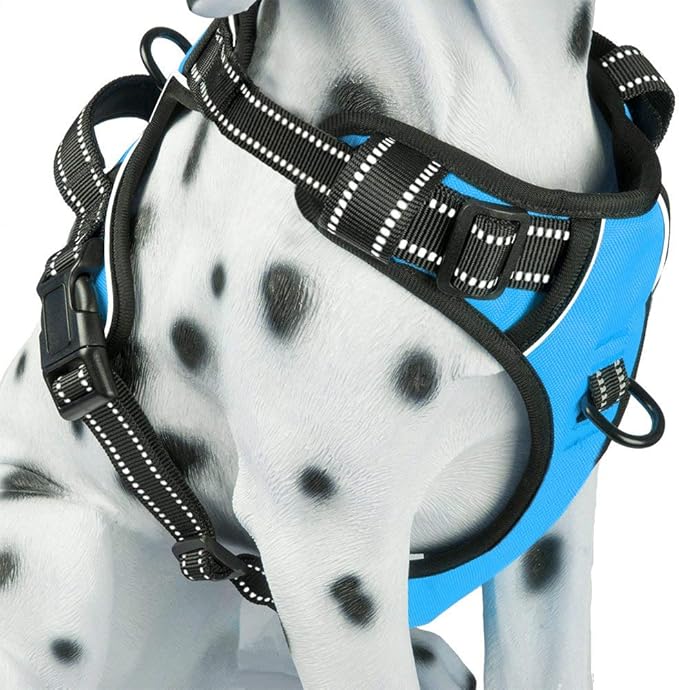 PoyPet No Pull Dog Harness, Reflective Comfortable Vest Harness with Front & Back 2 Leash Attachments and Easy Control Handle Adjustable Soft Padded Pet Vest for Small to Large Dogs (Blue,M)-Mewly Pet