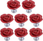 8PCS 1.57" × 1.38" Ceramics Begonia Red Rose with Base Knobs Flower Shaped Pulls for Cupboard Drawer, with 2 Kinds of Screws