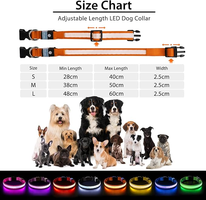 PcEoTllar Light up Dog Collar for Night Walking - LED Dog Collar Light Rechargeable Color Changing, Glow in The Dark Dog Collars Waterproof Glowing Dog Collars for Large Small Medium Dogs-Mewly Pet