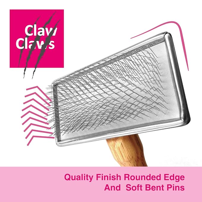 Pet Slicker Brush for Medium Dogs, Wooden Handle with Stainless Steel Soft Pins, Gently Remove Tangled, Loose Undercoat and Mats Hair, Pet Grooming Brush Tool (6.6")-Mewly Pet