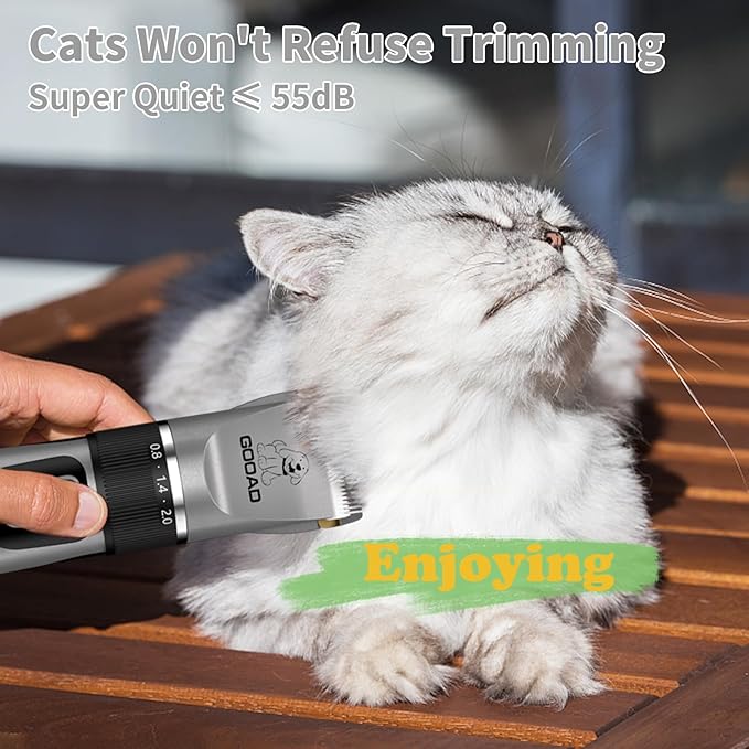 Cat Clippers, Professional Cat Grooming Kit, Cordless Cat Grooming Clippers for Thick Coats, Cat Hair Trimmer, Low Noise Cat Shaver Clippers, Quiet Pet Hair Clippers Tools for Cats Dogs (Gray)-Mewly Pet