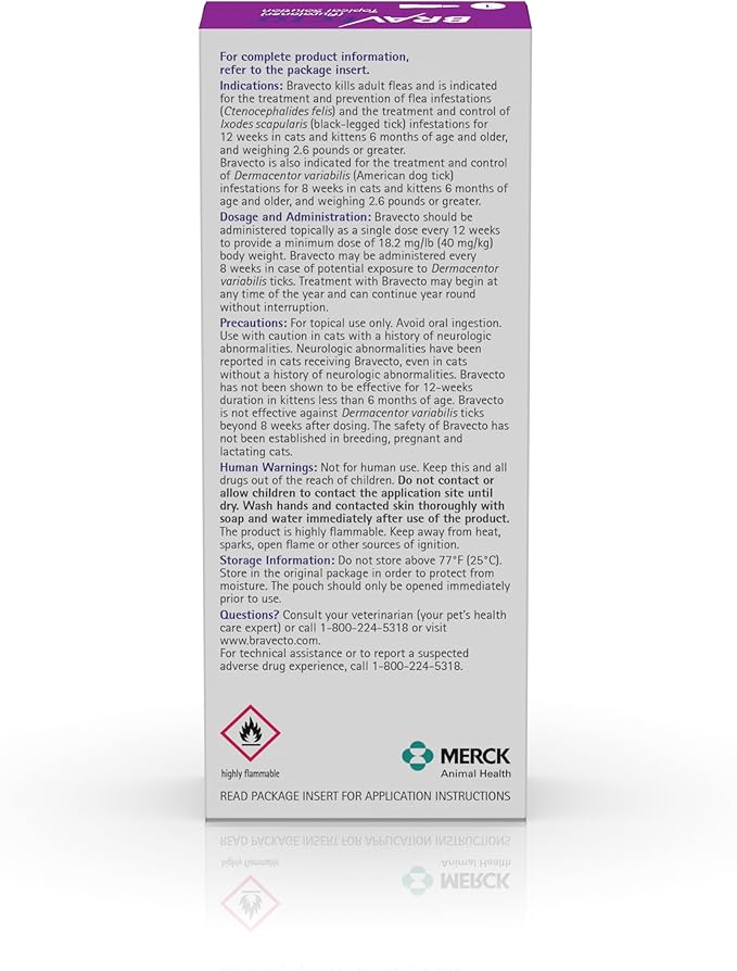 BRAVECTO Topical Solution for Cats, Flea & Tick, 12 Week Supply, >13.8-27.5 lbs., Purple Box-Mewly Pet