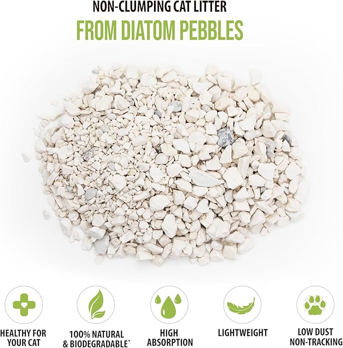 Skoon All Natural Cat Litter (1 Bag) - Original - Lightweight, Low Tracking, Non-Clumping Diatom Pebbles Absorb, Lock, and Seal Waste for Best Odor Control-Mewly Pet