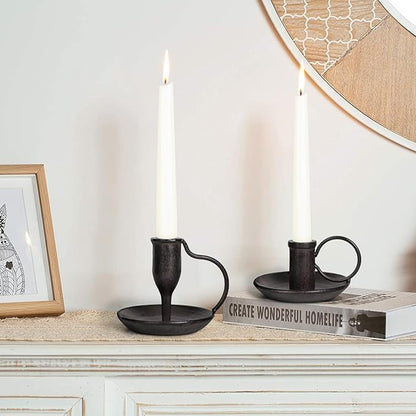 Matte Black Iron Candle Holder with Handle 2 Pcs Taper Candle Sticks Holder Decor Farmhouse Candlestick Holders for Home Wedding Party Dinning Table Centerpiece