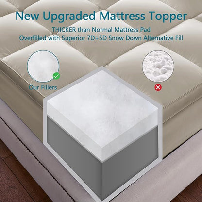 CHOKIT Queen Mattress Topper, Extra Thick Pillow Top Mattress Pad for Back Pain Relief, Cooling Bed Topper Mattress Cover with 8-21 Inch Deep Pocket