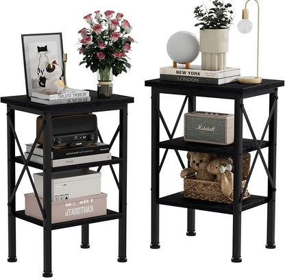 VECELO Modern Nightstands X-Design Side End Table Night Stand with Storage Shelf for Bedroom,Living Room,