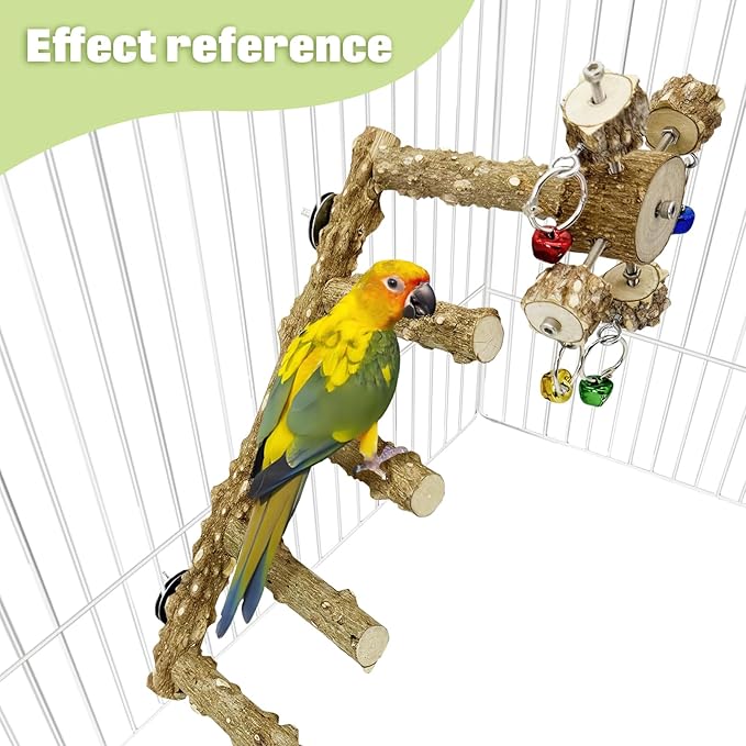 BNOSDM Natural Wood Bird Ladder Perch with Rotating Bell Toys-Exercise Stands for Parrot Climbing Chewing Parakeet Bridge Cage Accessories for Cockatiel, Conures, Lovebirds, Budgie-Mewly Pet