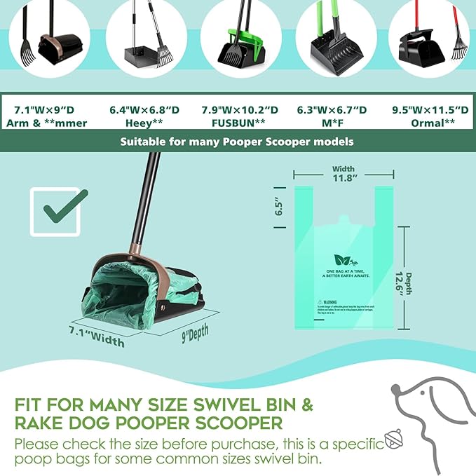 Compostable Dog Poop Bags for Swivel Bin & Rake Dog Pooper Scooper, AYOTEE Heavy Duty Poop Bags for Dogs Biodegradable,Tear-Free Large Dog Bags for Poop 50 Packs, Dog Waste Bags with Handles, Green-Mewly Pet