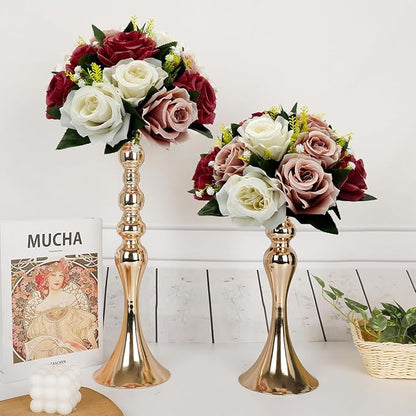 10Pcs Artificial Flower Balls for Centerpieces, Fake Floral Centerpieces Wedding Roses Bouquet for Parties Valentine's Day Wedding and Home Decor (Burgundy & Dusty Rose & White)