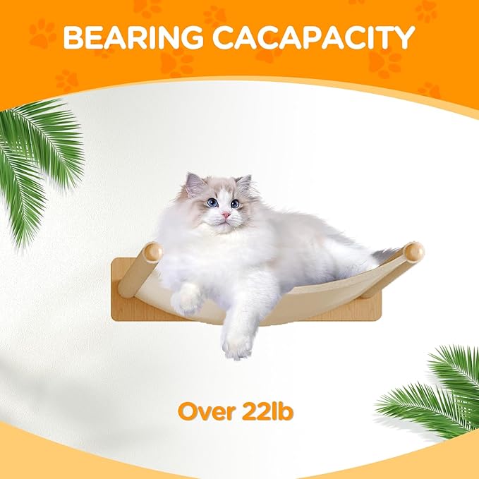 MeowHomm Cat Wall Shelves, Set of 5 Wooden Cat Wall Furniture with Cat Condo, Cat Scratching Post with 3 Steps, Bridge, Cat Hammocks and Scratcher-Mewly Pet