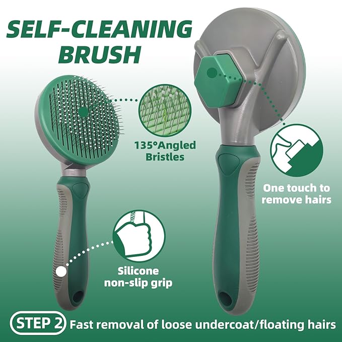 Pet Grooming Kit - 7 PCS Green Deshedding Brush Set with Undercoat Rake, Slicker Brush, Bath Brush & Nail Clipper for Short & Long-Haired Dogs and Cats-Mewly Pet