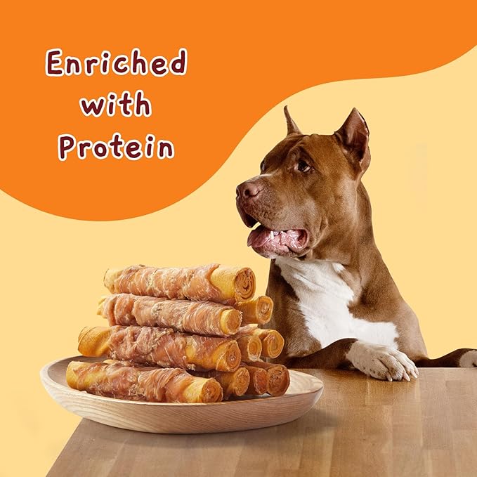 Jungle Calling Dog Treats Smoked Chicken Wrapped Rawhide Rolls, High Protein Dog Chews, Rawhide Chews for Medium and Large Dogs, 10.6 Oz-Mewly Pet