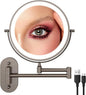 FASCINATE Rechargeable Wall Mounted Lighted Vanity Mirror 8 Inch 1X/10X Magnifying Makeup Mirror with 3 Color Lights, Double Sided Dimmable, 360 Degree Screen Touch,Bathroom Shaving Mirror (GunBlack)