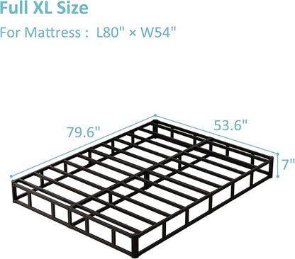 7 Inch Full XL Box Spring, Metal Boxspring Full XL Size with Fabric Cover, Heavy Duty Mattress Foundation, Noise-Free, Easy Assembly
