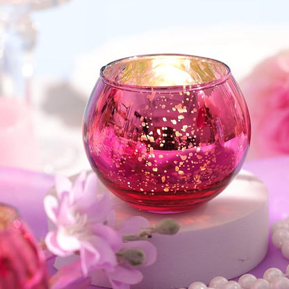 LAMORGIFT 12 Pcs Hot Pink Candle Holders for Barbie Birthday Party Decorations- Summer Bridal Shower Decorations, Votive Candle Holders for Wedding, Pink Candle Centerpieces for Disco, Cowgirl Party